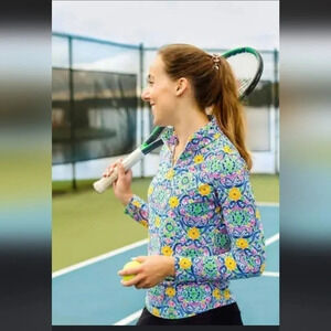 IBKUL Women's Nora Print Long Sleeve Mock Neck Top